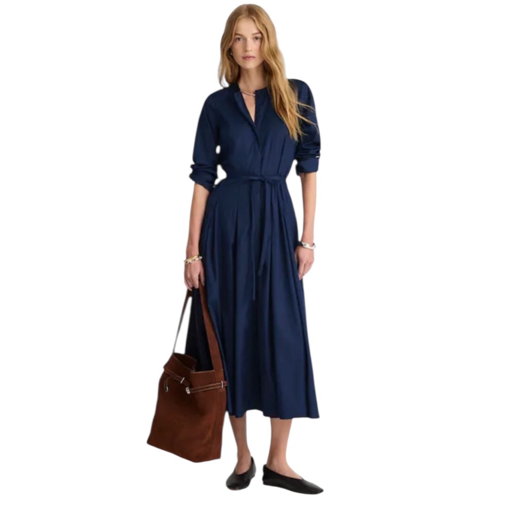 New Madewell Tie-Waist Midi Shirtdress In Midnight Navy Blue Size 4